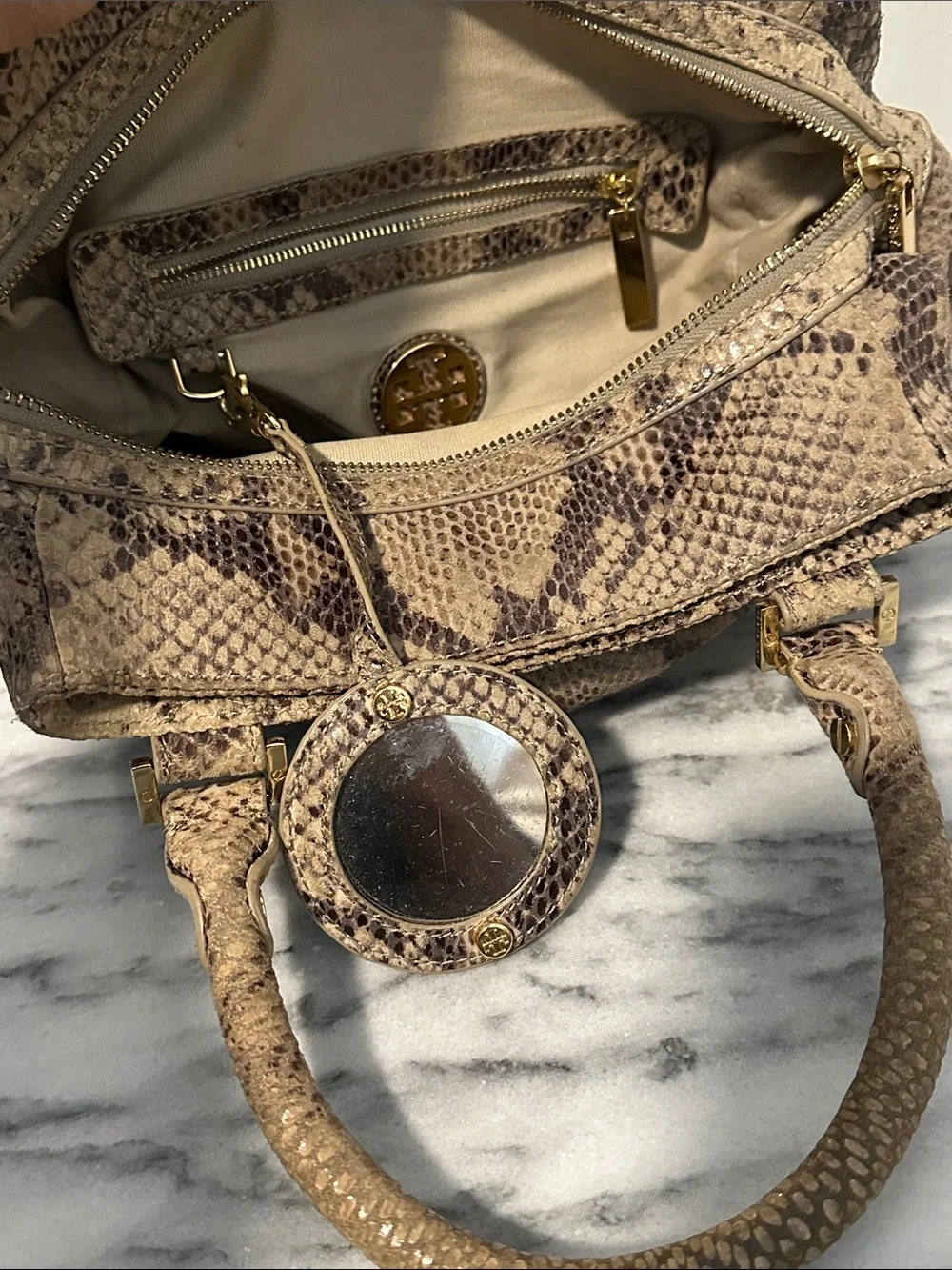 Tory Burch Python Embossed Leather Top Handle Satchel Bag